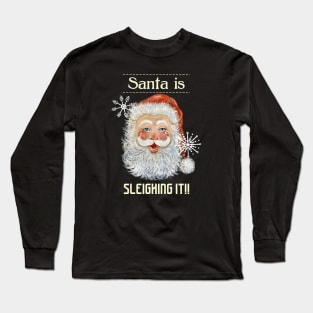Retro Santa Face Sleighing It! Long Sleeve T-Shirt
